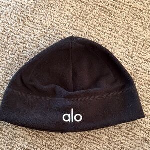 ALO Yoga Kids Black Fleece Beanie with White Logo